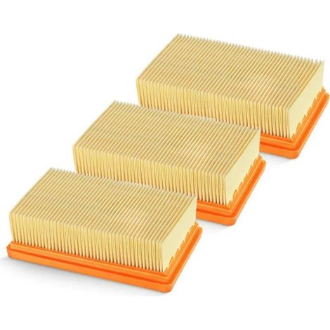 Aktionspackung mit 3 Ersatz-Flachplissierfiltern für Kärcher Nass-Trockensauger MV4, MV5, MV6, WD4, WD5, WD6, WD4P, WD5P und WD6P – Ersetzt 2863-005.0 (1/4)