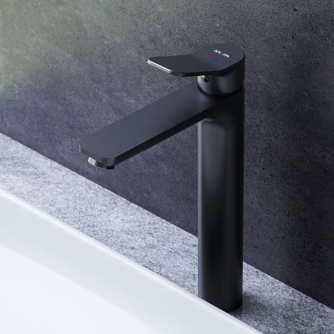 AM.PM Waschtischarmatur Hoch Schwarz Wasserhahn Bad Waschbecken Armatur Einhebelmischer Badarmatur Mischbatterie für Badezimmer Aufsatzwaschbecken