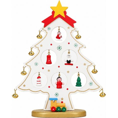 Mini sapin de Noël en bois, décoration de table à faire soi-même, petit sapin blanc en bois. (1/5)