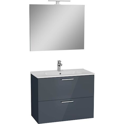 Mueble de baño Vitra Mia Set 79x39,5x61 cm incluye lavabo cerámica, Espejo y Aplique LED IP44 6500 (MIASET80A) gris Antracita (1/5)