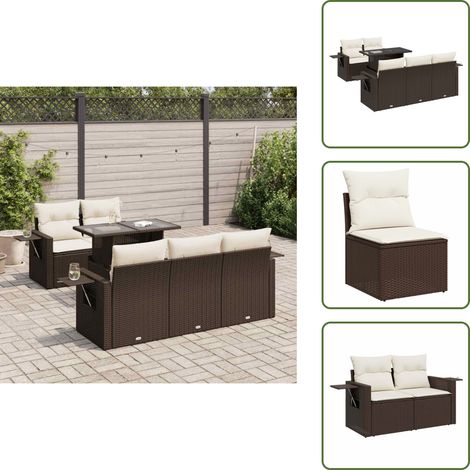 6-tlg. Garten-Sofagarnitur mit Kissen Braun Poly Rattan - Gartensofa Set - Garten Sofa Set - Outdoor Sofa Set - Garten Sofagarnitur (1/5)