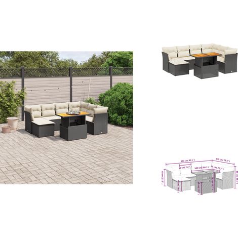 Salon de jardin 8 pcs avec coussins noir résine tressée - Ensemble Salon De Jardin - Meuble Extérieur - Canapé Jardin - Résine Tressée - Rotin Synthétique (1/3)
