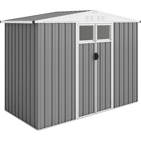 Capanno da Giardino 246x117x180 cm Porta Attrezzi con 2 Porte in Acciaio Zincato Grigio Chiaro (1/5)