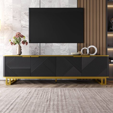Meuble tv bas 160 x 37,5 x 48 cm à 4 portes, design géométrique moderne et rangement pratique (1/5)