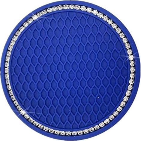 Sous-verre de voiture 4 pièces, sous-verre de voiture en cristal antidérapant en silicone de 2,75 pouces, accessoires d'intérieur de voiture, tapis de sous-verre GM (bleu marine) (1/5)