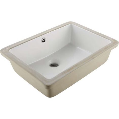 Lavabo Bajo Encimera de Cerámica Rectangular, para Cocina, con Rebosadero, Resiste el Amarilleo y Conserva su Aspecto Radiante y Limpio, para Espacios Pequeños, Blanco, 470 x 335 x 170 mm (1/5)