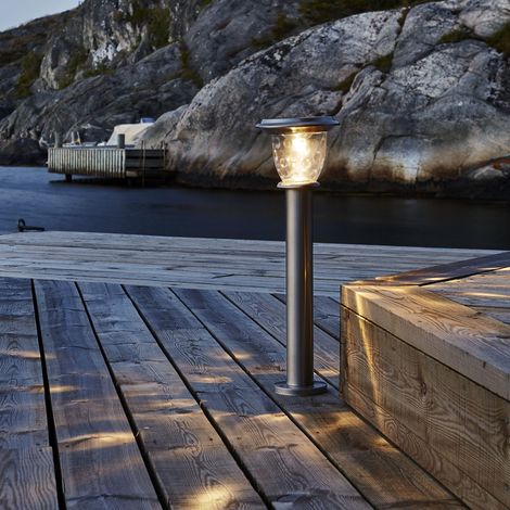 LED Solar-Wegeleuchte ,Pireus', Edelstahl, Dämmerungssensor, silber, 61cm, Ø 19cm (1/5)