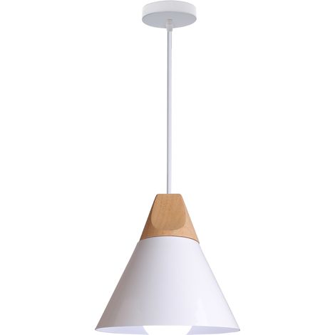 Lampada a Sospensione Industriale Creativa Legno Massello Camera Letto Lampadario Decorareativo Soggiorno (Bianco) (1/4)