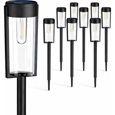 set of 8 round warm white LED solar garden lights, suitable for landscaping. (1/5)