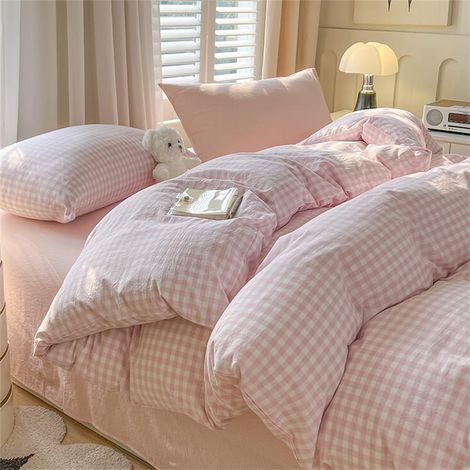 Parure de lit pour enfant - 135 x 200 cm - Rose et blanc - Motif - En microfibre - Avec housse de couette et taie d'oreiller de 80 x 80 cm - Avec fermeture éclair (1/5)