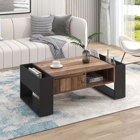 Tavolino da salotto nesting 111x60x40 cm, design con cassetto senza maniglia e vani contenitore, tavolo rettangolare bifacciale, antracite
