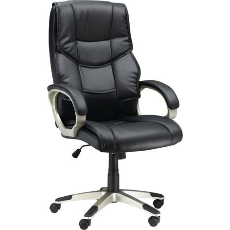 HOMCOM fauteuil de bureau fauteuil de direction avec fonction bascule chaise de bureau ergonomique siege sport dossier haut noir cuir synthetique metal 70 x 58 x 114-124 cm (1/4)