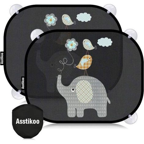 Asstikoo Lot de 2 pare-soleil de voiture bébé avec protection UV 45 x 35,5 cm avec 8 ventouses, pour fenêtre de voiture enfants (1/5)