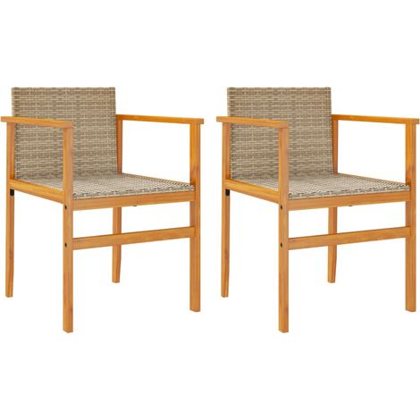 Chaises de jardin coussins lot de 2 Chaises d'extérieur beige résine tressée bois (1/5)