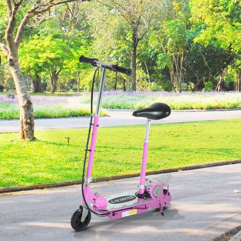 Patinete eléctrico plegable de 120 W para niños de 7 a 12 años, manillar y altura del asiento ajustables, velocidad máxima de 10 km/h. Color rosa.