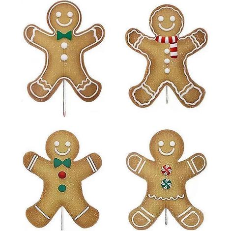 Grand menthe poivrée sucette Picks, plastique décorations de Noël pour le sapin fête vase décoration,4pcs Gingerbread Man (1/5)