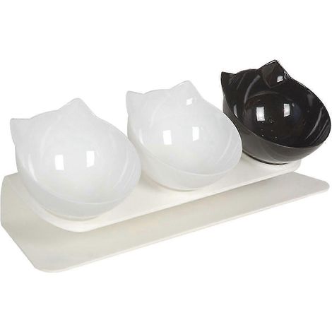 Gamelle surélevée inclinée pour chat, lavable, modèle à 3 bols pour chiens et chatons-2 White Black (1/5)