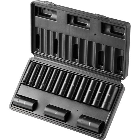 Coffret douilles à choc 3/8 pouce, 15 pièces profondes 8 à 22 mm, acier Cr-Mo 6 pans, réparation auto, usage polyvalent (1/5)
