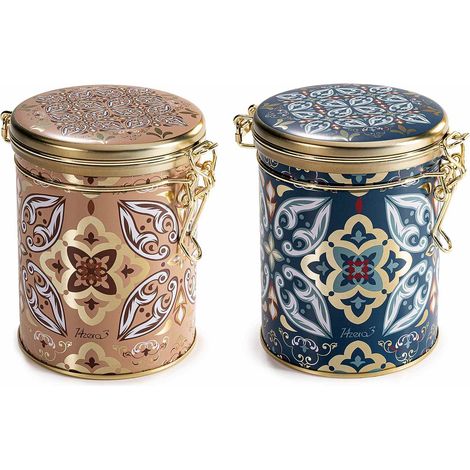 Barattoli adatti al contatto alimentare in metallo con chiusura ermetica, stampa maiolica, set da 6 pezzi, cm 11,5 x 9 x 12 H