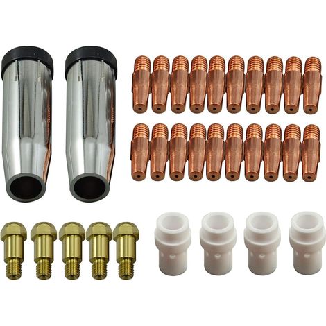 MIG MAG Électrodes Contact M8 140.0442 1,2mm Buse Conique Gaz 145.0078 Pointe de Soudure 142.0020 Buse Diffuseuse Gaz Céramique 014.0023 pour torche de soudure 36KD MB36 Co² 31pcs (1/5)