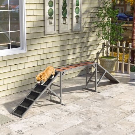 Hunde-Agility-Rampe, Hunde-Agility-Ausrüstung, Sicherheitsstangen, rutschfeste Oberfläche, 325 x 55 x 69 cm, grau