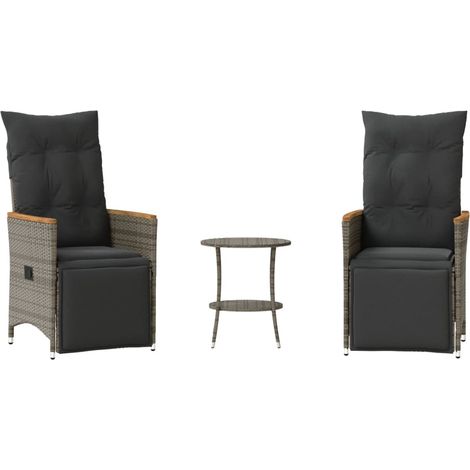 Ensemble de bistro 3 pcs,Salon de jardin avec coussins gris résine tressée CFW45960 (1/5)