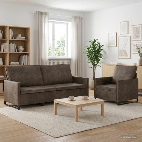 vidaXL Set di divani 2 pcs Grigio Scuro Tessuto scamosciato sintetico (1/5)