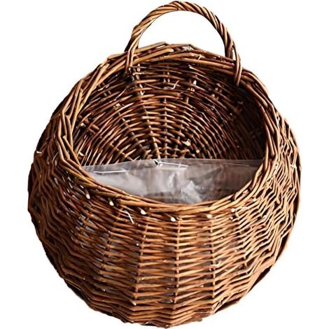 Panier à fleurs tressé, pot de fleurs coulissant fait main avec poignée, facile à suspendre, panier de rangement mural, panier de rangement mural pour jardin extérieur. (1/4)
