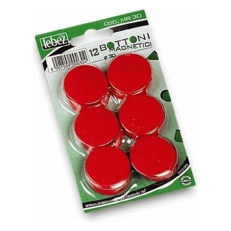 Lebez Bottoni Magnetici Rossi 30 Mm Blister 12 Pezzi MR-30-R