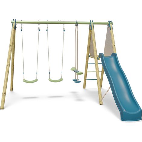 Balançoire en bois poutre métal Techwood OPTIMA 2 Trigano 2,30 m avec toboggan