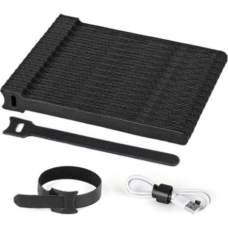 Lot de 100 Attache Cable Réutilisables, 150mmX12mm Serre Scratch réglables, Sangle pour Management Bureau PC Télévision Cordons D'organisation et Plantes (Noires) - 100pcs15 cm (1/5)