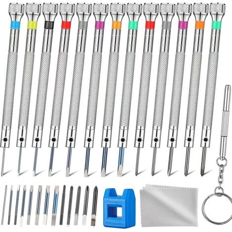 kit tournevis de précision, Tournevis Montre pour Réparation, tournevis horlogerie avec Démagnétiseur, Outils de Réparation D'horloger