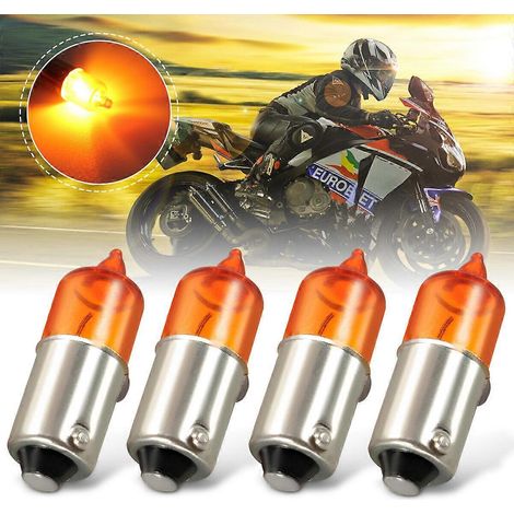 Lot de 4 mini ampoules clignotantes halogènes BA9S ambre 12V 23W pour moto (1/5)