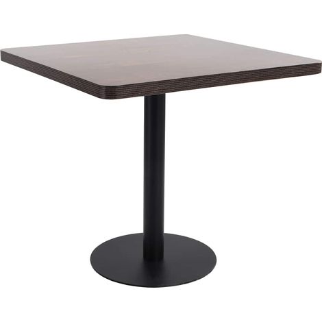 Table de bistrot carrée 80 x 80 cm en MDF marron foncé, pied et base en acier noir - PANGIVO (1/5)