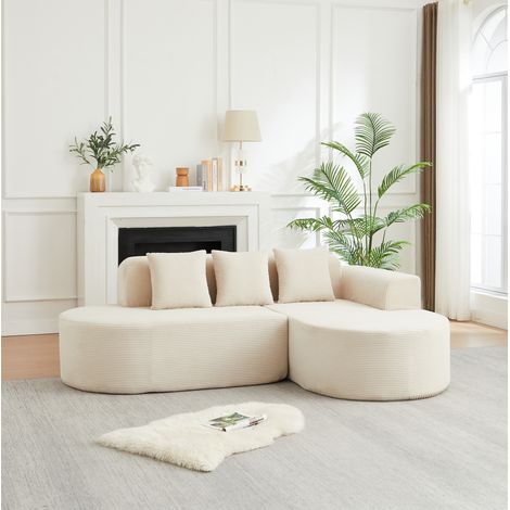 Sofá rinconera L moderno de pana, respaldo y reposabrazos curvos, sin montaje, 2 paquetes - beige (1/5)