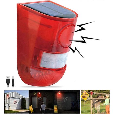 2 Solar w/ Sound Strobe Light, Wall Mounted Outdoor Motion Red Sensor Alarm, Modes of Motion Sensor, Alarm 129dB for Home (1/2)