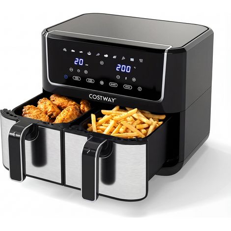 COSTWAY 8L Dual Zone Air Fryer Oven 2100W 10 Preset Programs 4L x2 Baskets Touchscreen 85% Less Oil Black (1/5)