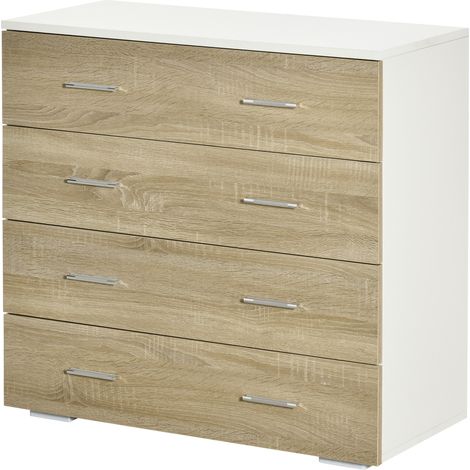 HOMCOM Commode Meuble de Rangement Style Contemporain 4 tiroirs 76 x 35 x 72 cm Blanc et Couleur Bois