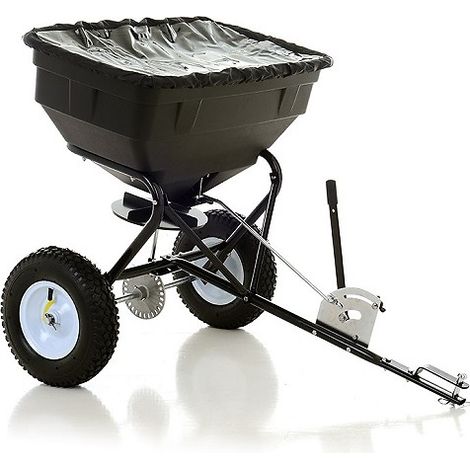 Jardiaffaires – Epandeur rotatif à tracter 56kg – Débit réglable 2,5 à 3,5m – Pneus chambre à air 12 1/2' – Système d'attache simple