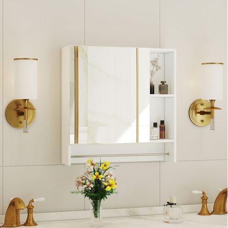 Mobile bagno con specchio bianco in MDF da parete con ripiani aperti (1/5)