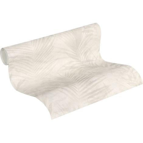 A.S. Creations – Papier peint vinyle beige motifs feuillage – Lessivable et brossable – Raccord sauté – 270g/m2 – Pour murs intérieurs