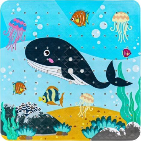 Non-slip shower mat (whale), 53x53 cm, machine washable design, non-slip bath mat with suction cups (1/5)