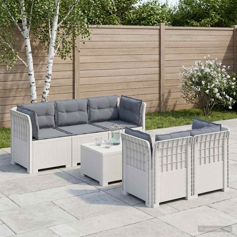 vidaXL Canapé de Jardin 5 Places avec Coussins Aspect Rotin PP Blanc (1/4)