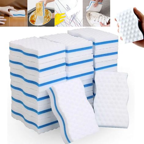 20PCS Eponges Magiques Blanches- produit d'entretien pour cuisine,Epaisseur 25 mm, Eponge en Mélamine de Nettoyage, Gomme Magique pour Piscine, Mur, Salle de Bain, Cuisine, Sol, Mur, Fenêtres - 100×65 (1/5)