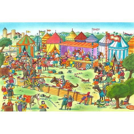 Papier peint panoramique enfant original | Tapisserie panoramique design motif chevalier | Papier peint panoramique pour chambre motif Moyen-Age - 267 x 400 cm (4 pièces) (1/2)