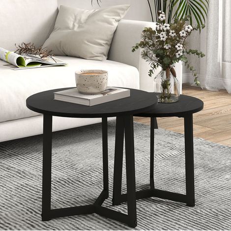 Lote 2 Mesitas Centro Redondas Acero, Diseño Moderno, Para Salón, Negro, 35 Kg. (1/5)
