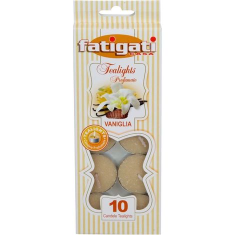 TrAdE Shop Traesio - Set 12pz Da 10 Candele Profumate Tealight Lumini Rotondi Fragranza Alla Vaniglia 295388 -