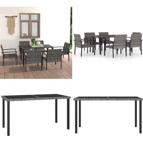 7-tlg. Garten-Essgruppe Poly Rattan Grau - Gartensessel - Esstisch - Gartenmöbelset - Outdoor-Möbel - Rattanmöbel - Home & Living