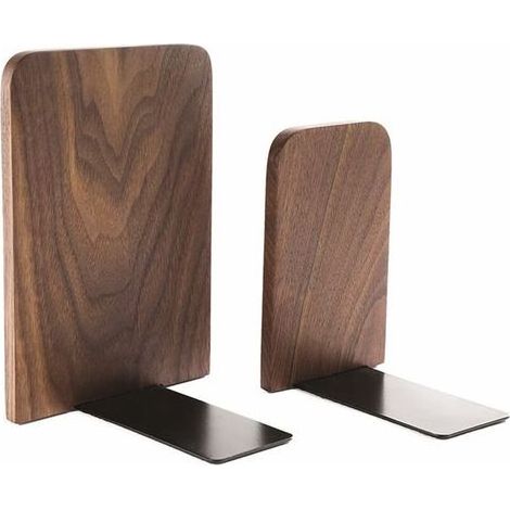 pair Serre Livre, cale Livre, Support de Serre-Livres en Noyer Noir pour étagères, Support de Rangement pour Organisateur de Serre-Livres antidérapant 17x13 cm pour la Maison, Le Bureau (1/5)