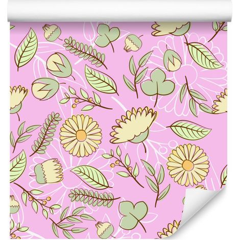 Papier peint à motifs végétaux lavande et rose poudré pour salon et chambre 50x1000 cm (1/5)